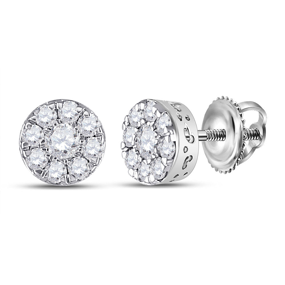 14K White Gold Womens Round Diamond Cluster Earrings 1/2 Cttw