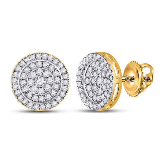10K Yellow Gold Womens Round Diamond Cluster Earrings 1 Cttw