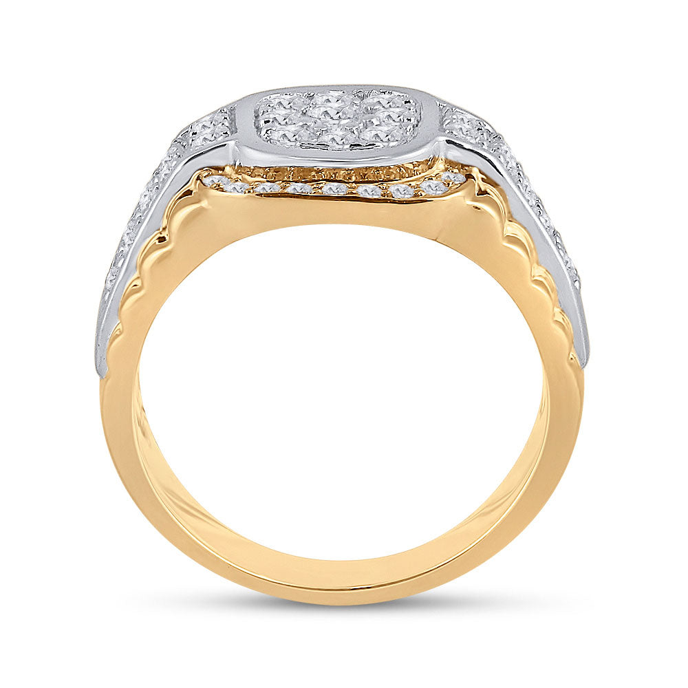 10K Two-tone Gold Mens Round Diamond Ribbed Square Cluster Ring 1-1/4 Cttw, Mens Size: 7-13