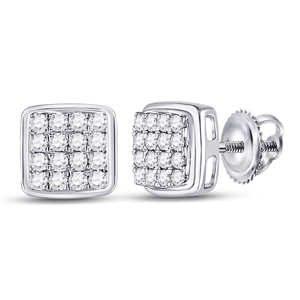 10K White Or Yellow Gold Round Diamond Square Earrings