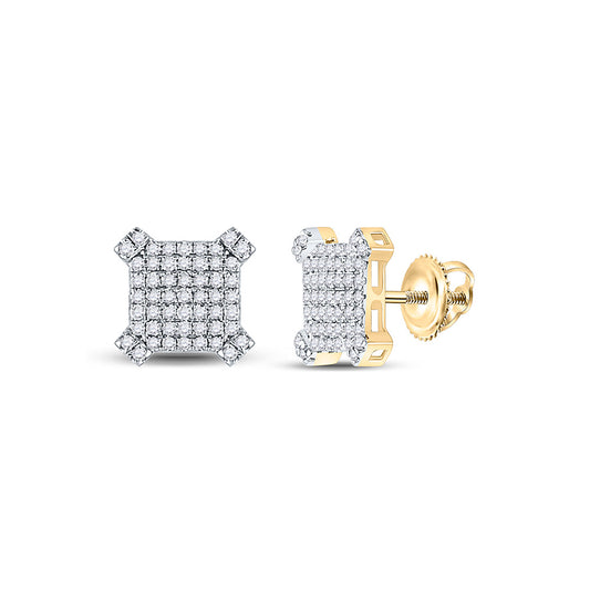10K Yellow Gold Round Diamond Square Earrings 1/3 Cttw