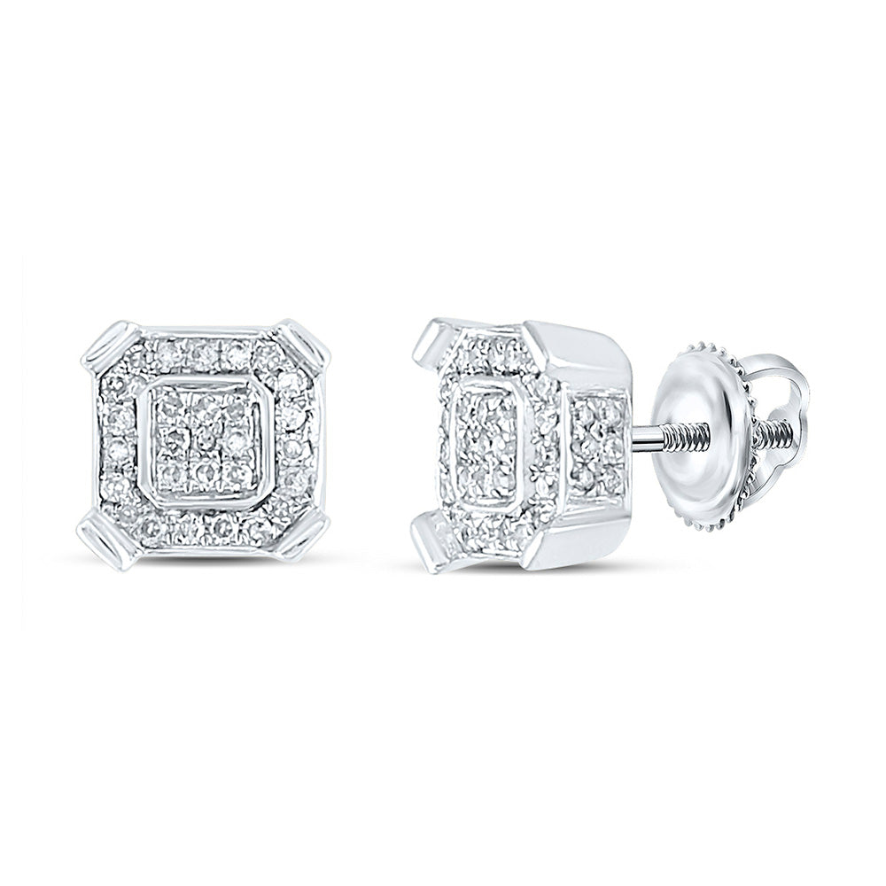 10K White Gold Round Diamond Square Earrings 1/3 Cttw