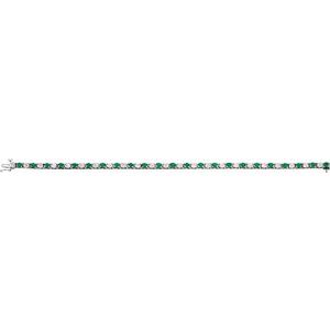 14K White Gold Round 3Mm F+ Vs Lab-Grown Emerald And Diamond Line Bracelet, Length: 7 In