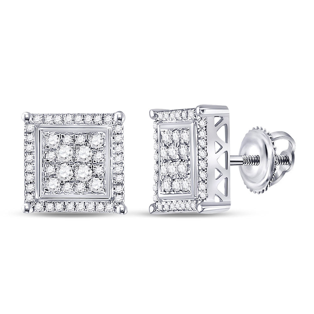 10K White Gold Round Diamond Square Earrings 1/2 Cttw