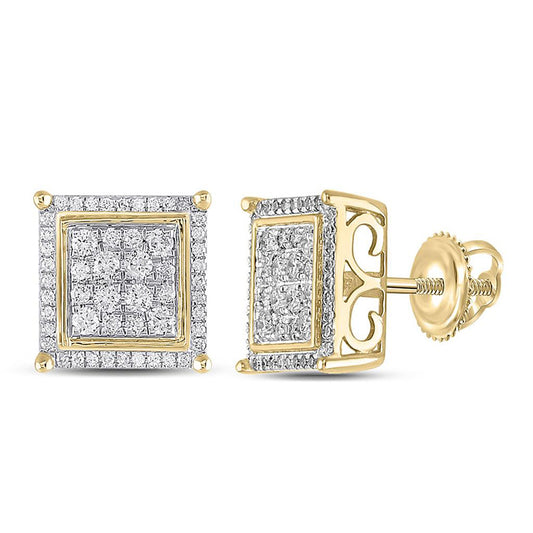 10K Yellow Gold Round Diamond Square Earrings 3/4 Cttw