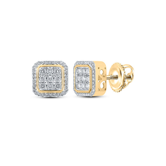 10K Yellow Gold Round Diamond Square Earrings 5/8 Cttw