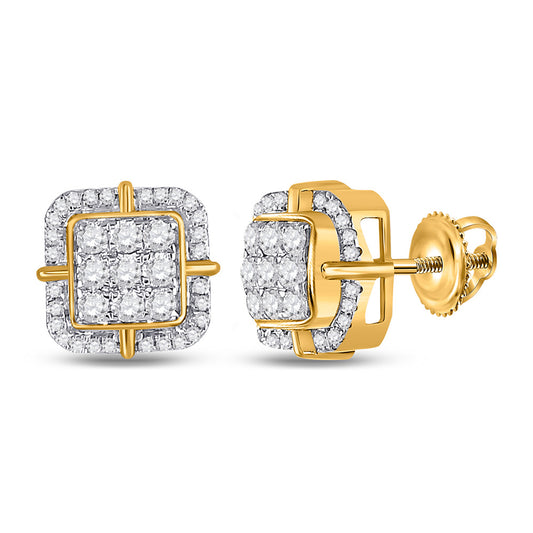 10K Yellow Gold Round Diamond Square Earrings 3/4 Cttw