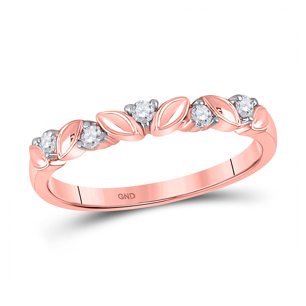 14K Rose Gold Womens Round Diamond 5-Stone Stackable Band Ring 1/10 Cttw, Womens Size: 5-10