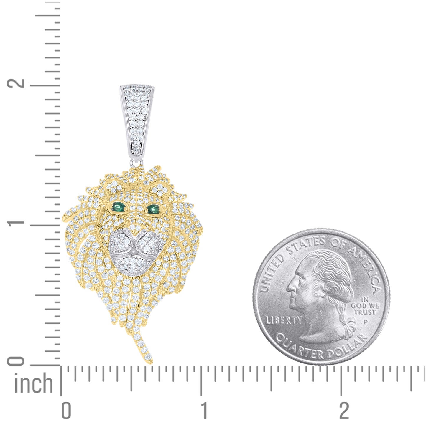 Sterling Silver Yellow-tone Mens White Green Cubic-Zirconia Lion Head Animal Wildlife Pendant – Elegant Jewelry Gift for Birthday, Anniversary, Engagement, Wedding