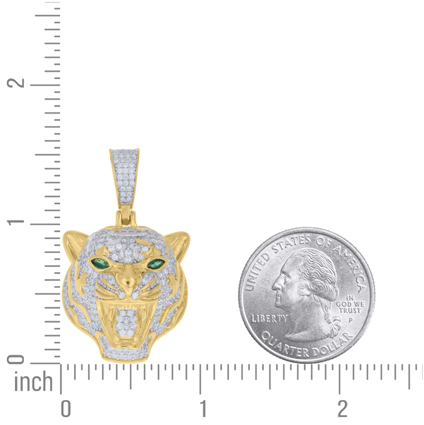 Sterling Silver Yellow-tone Mens Round Marquise White Green Cubic-Zirconia Tiger Head Pendant – Elegant Jewelry Gift for Birthday, Anniversary, Engagement, Wedding