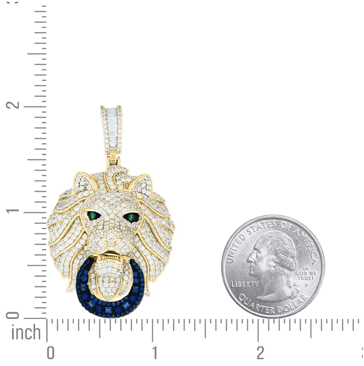 Sterling Silver Mens Round Baguette White Blue/Green Cubic-Zirconia Lion Head Animal Pendant – Elegant Jewelry Gift for Birthday, Anniversary, Engagement, Wedding