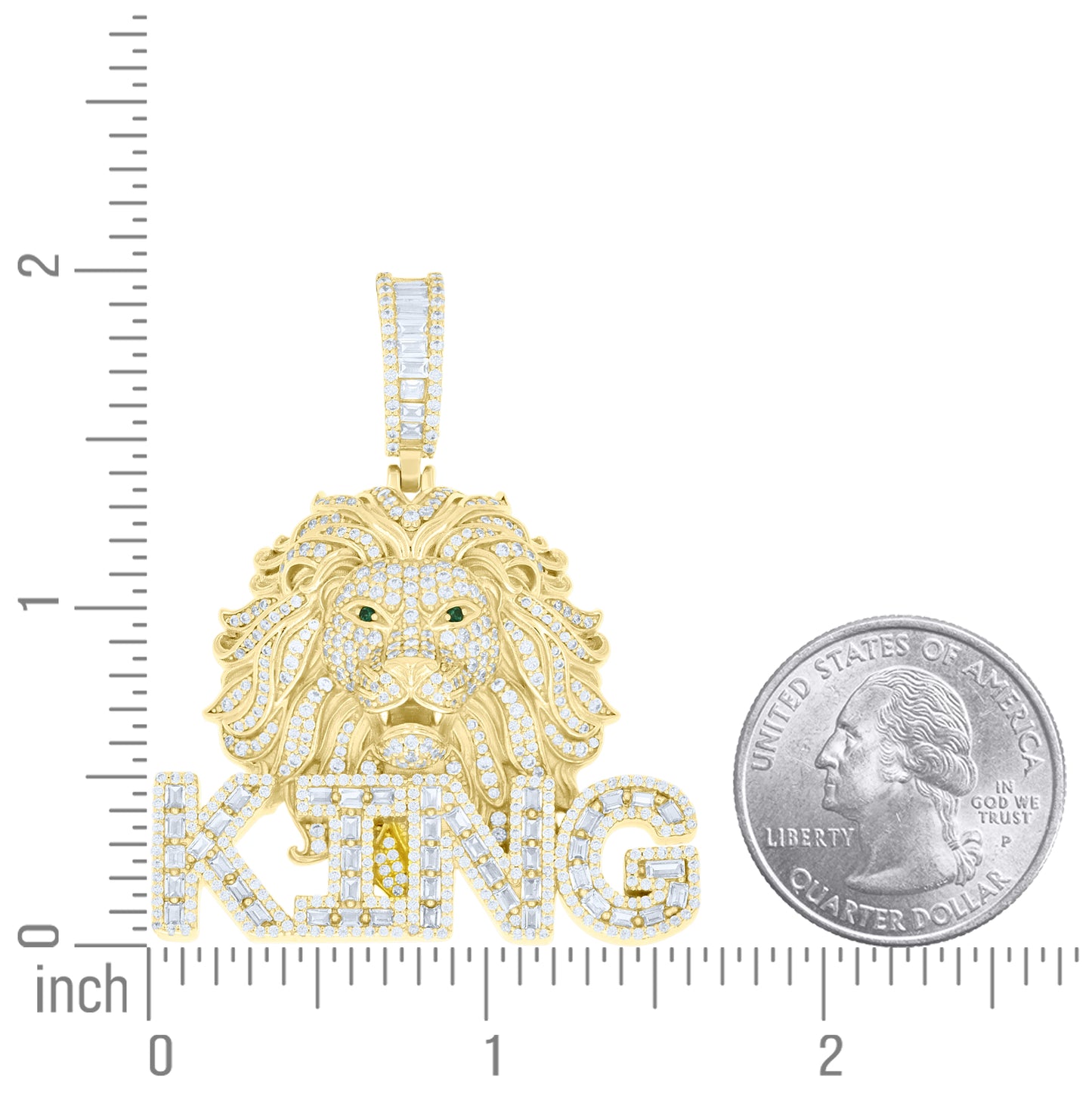 Sterling Silver Mens Round Baguette White Black Cubic-Zirconia KING Lion Head Animal Pendant – Elegant Jewelry Gift for Birthday, Anniversary, Engagement, Wedding