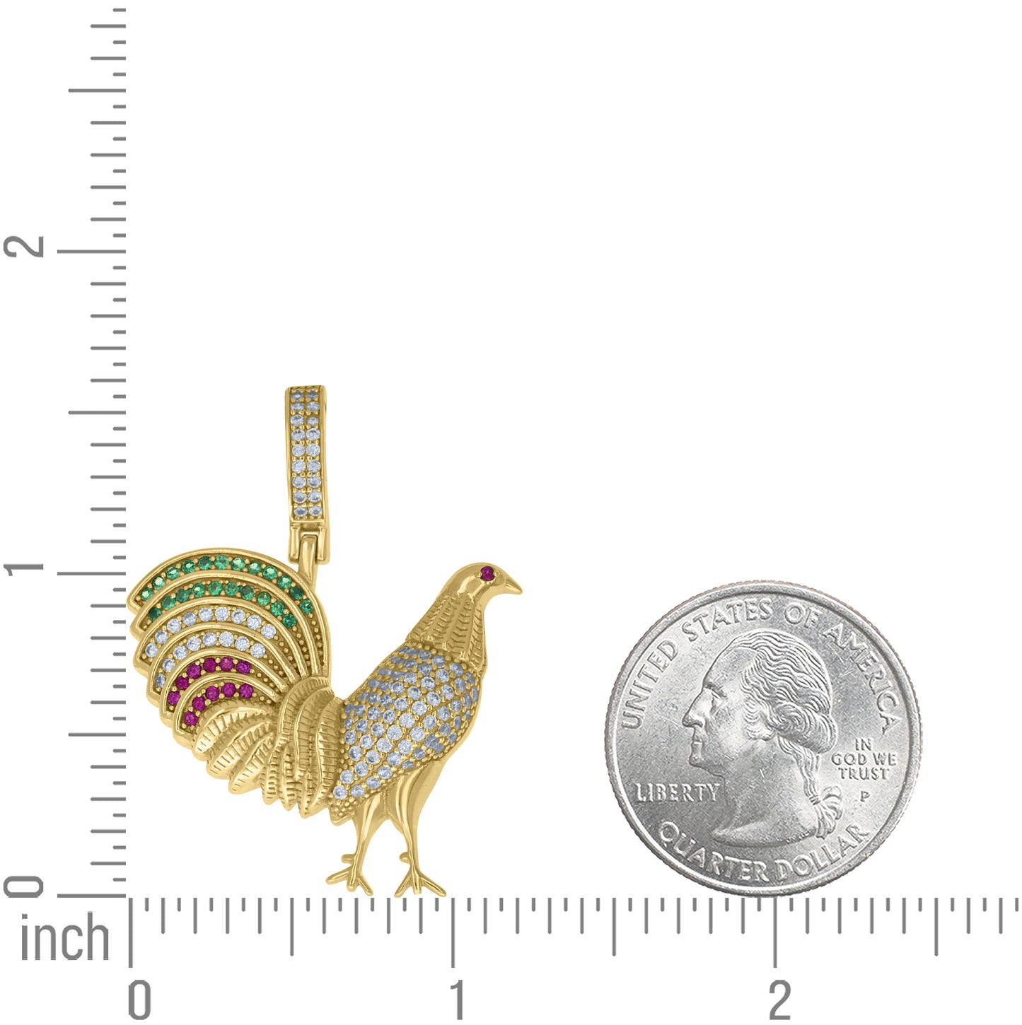 Sterling Silver Yellow-Tone Unisex Green Pink White Cubic-Zirconia Rooster Fashion Pendant – Elegant Jewelry Gift for Birthday, Anniversary, Engagement, Wedding