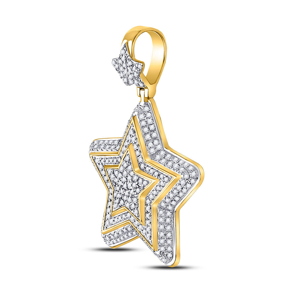 10K Yellow Gold Mens Round Diamond Concentric Star Charm Pendant 3/4 Cttw