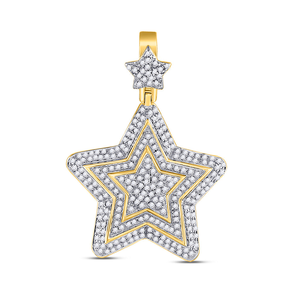 10K Yellow Gold Mens Round Diamond Concentric Star Charm Pendant 3/4 Cttw