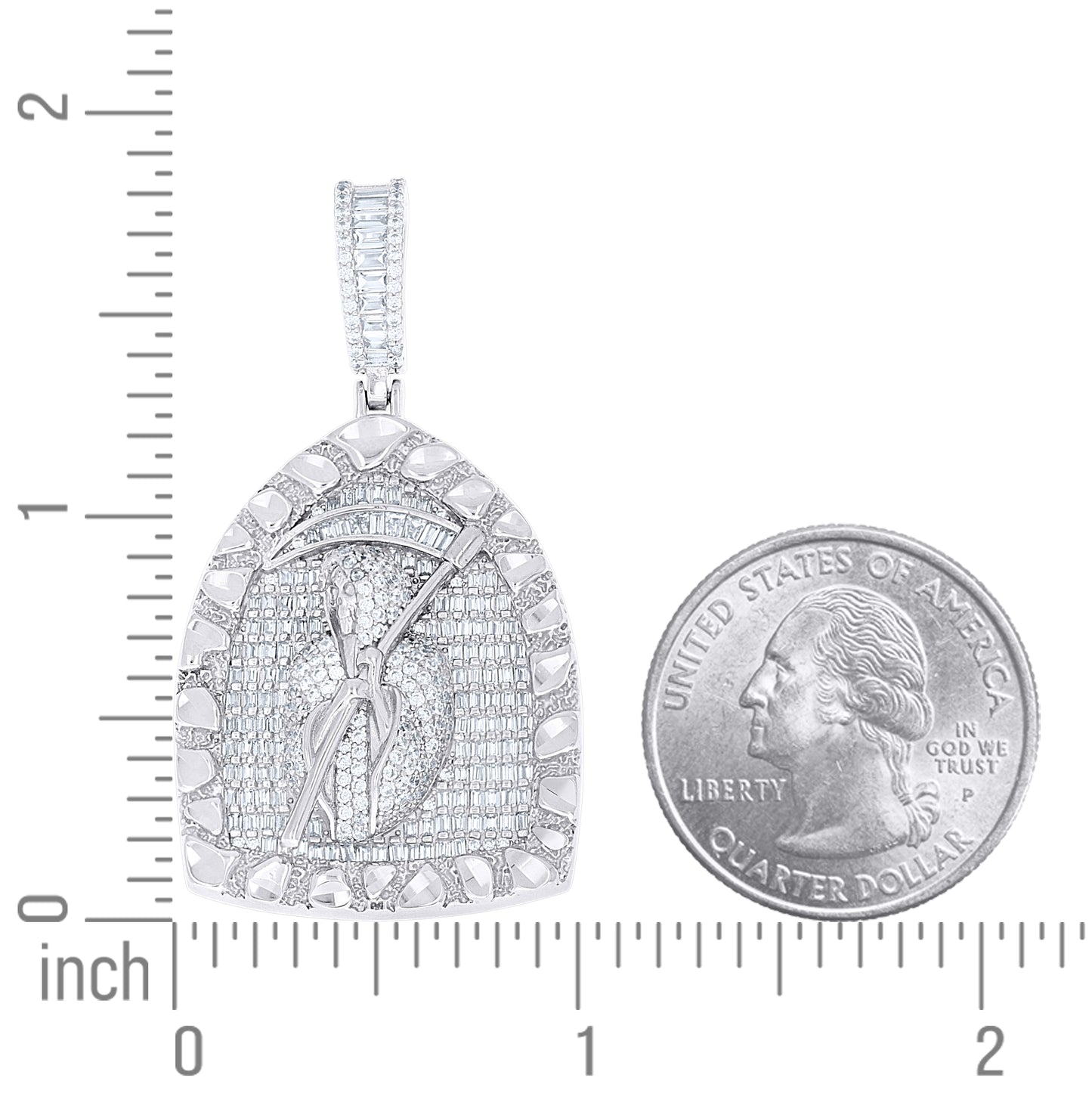 Sterling Silver Men Round Baguette Cubic-Zirconia Grim Reaper Death Angel Religious Charm Pendant – Elegant Jewelry Gift for Birthday, Anniversary, Engagement, Wedding