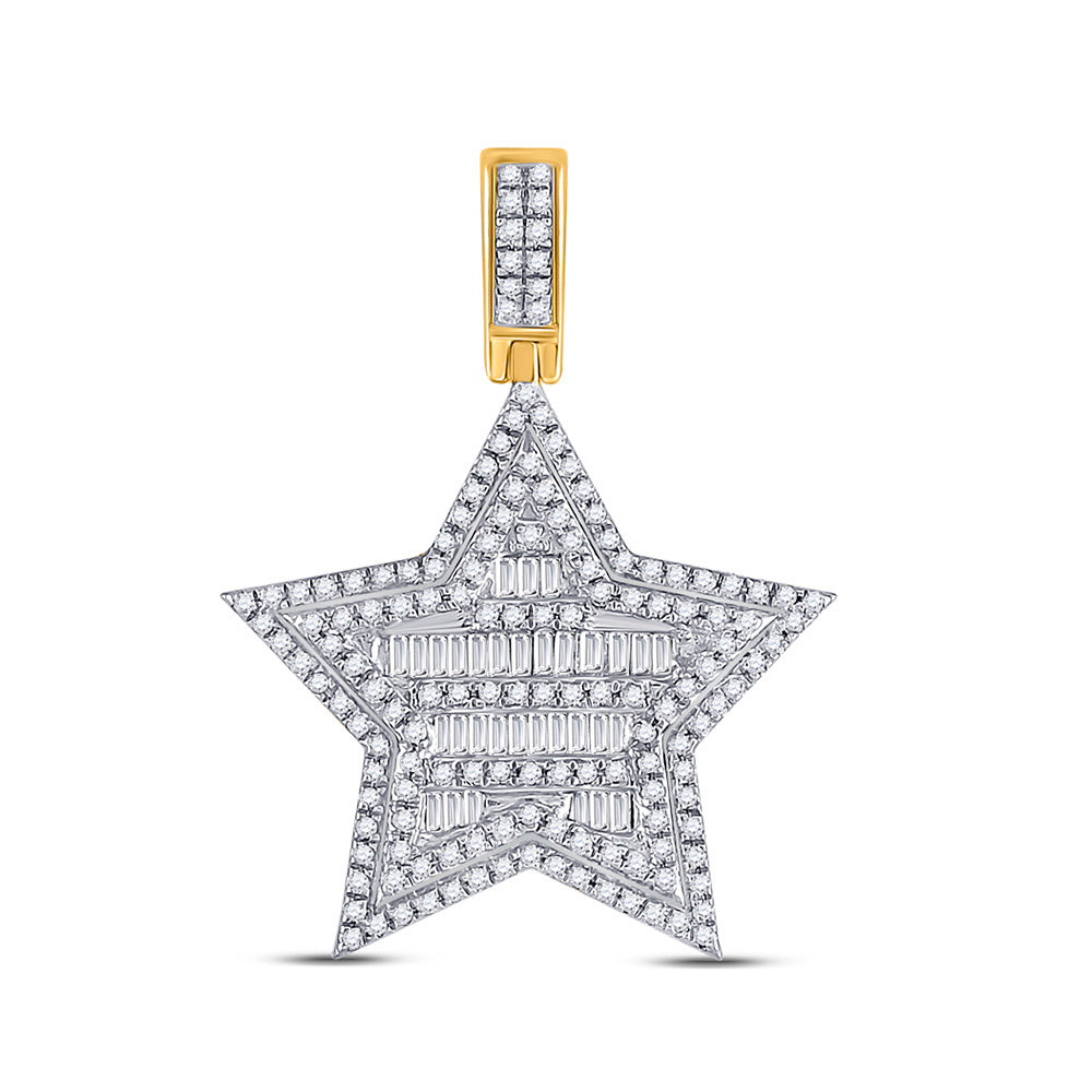 10K Yellow Gold Mens Baguette Diamond Star Charm Pendant 3/4 Cttw, Length: 1.43 In, Width: 1.02 In