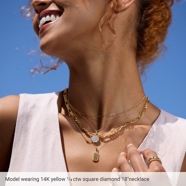 14K Yellow Gold 5-Stone Square 2 X 2 Mm I1, H+ 18 In Polished 1/4 Ctw Natural Diamond 5-Station Necklace