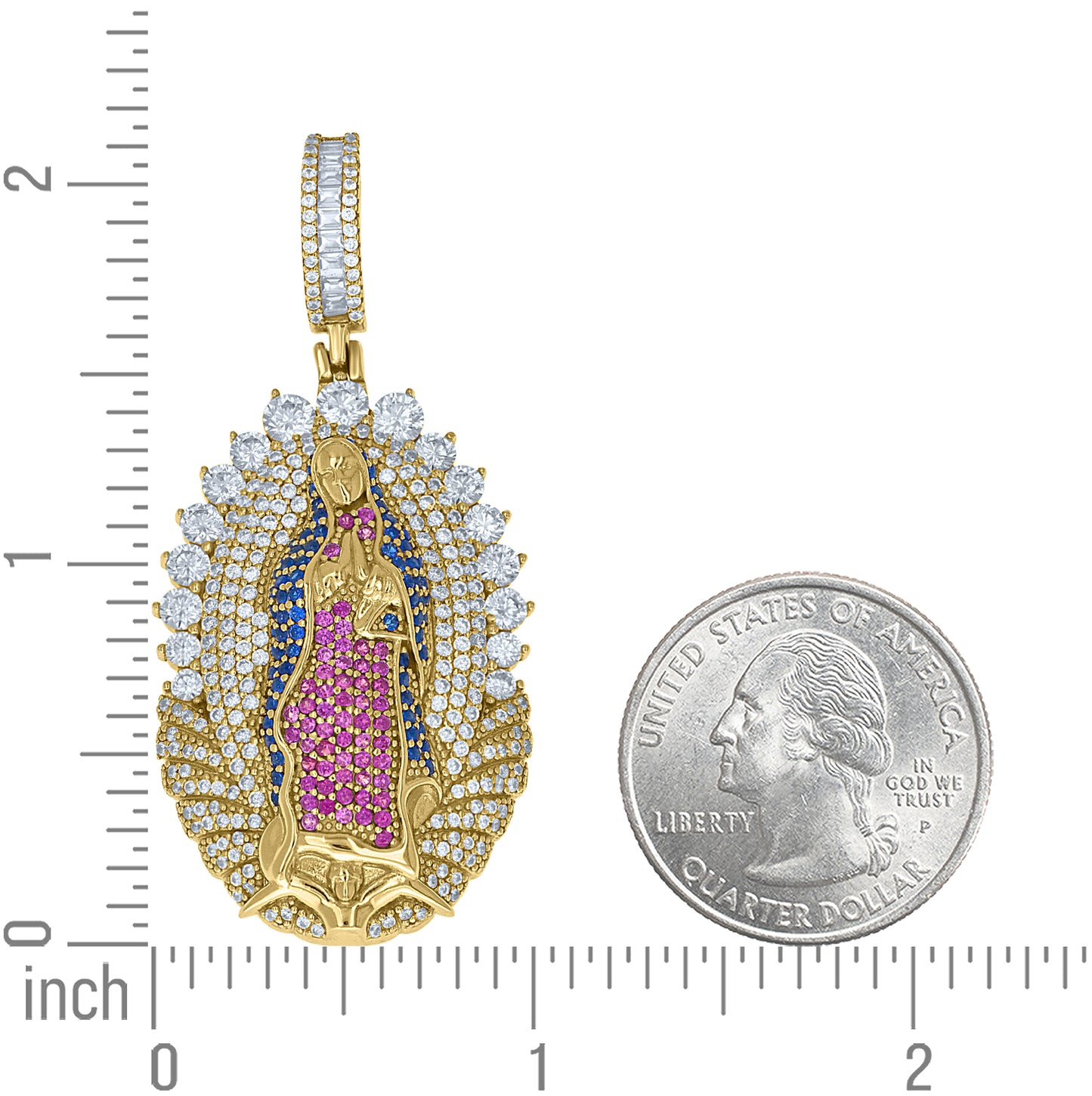 Sterling Silver Yellow-Tone Unisex Pink Blue White Cubic-Zirconia Guadalupe Pendant – Elegant Jewelry Gift for Birthday, Anniversary, Engagement, Wedding