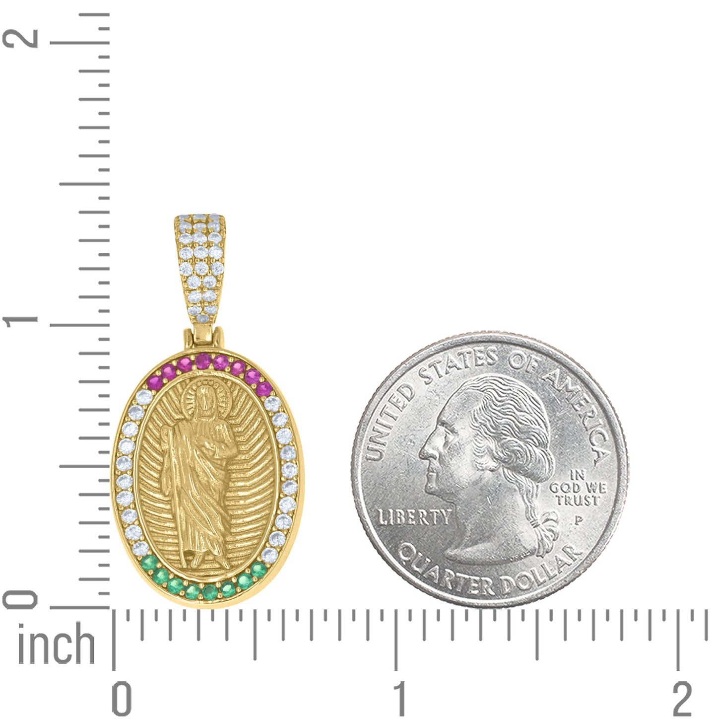 Sterling Silver Yellow-Tone Unisex Green Pink White Cubic-Zirconia St. Jude Religious Pendant – Elegant Jewelry Gift for Birthday, Anniversary, Engagement, Wedding