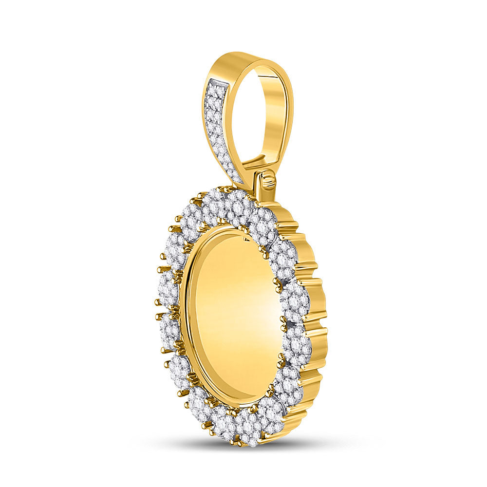 10K Yellow Gold Mens Round Diamond Circle Cluster Picture Memory Pendant 2 Cttw, Length: 2.05 In, Width: 1.32 In