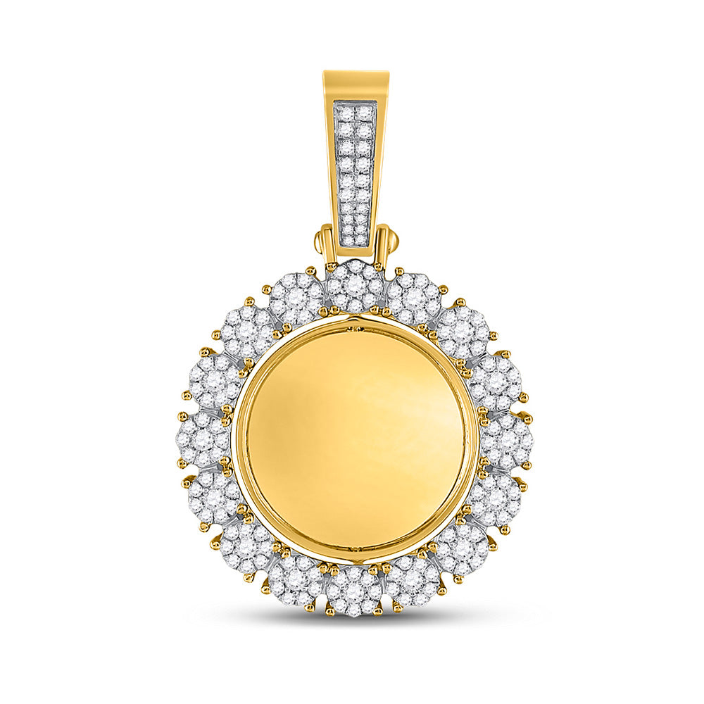 10K Yellow Gold Mens Round Diamond Circle Cluster Picture Memory Pendant 2 Cttw, Length: 2.05 In, Width: 1.32 In
