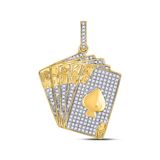 10K Yellow Gold Mens Round Diamond Royal Flush Charm Pendant 5/8 Cttw