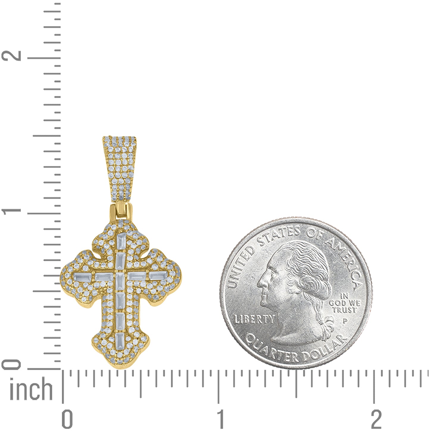Sterling Silver Yellow-Tone Unisex Baguette Round Cubic-Zirconia Budded Cross Religious Pendant – Elegant Jewelry Gift for Birthday, Anniversary, Engagement, Wedding