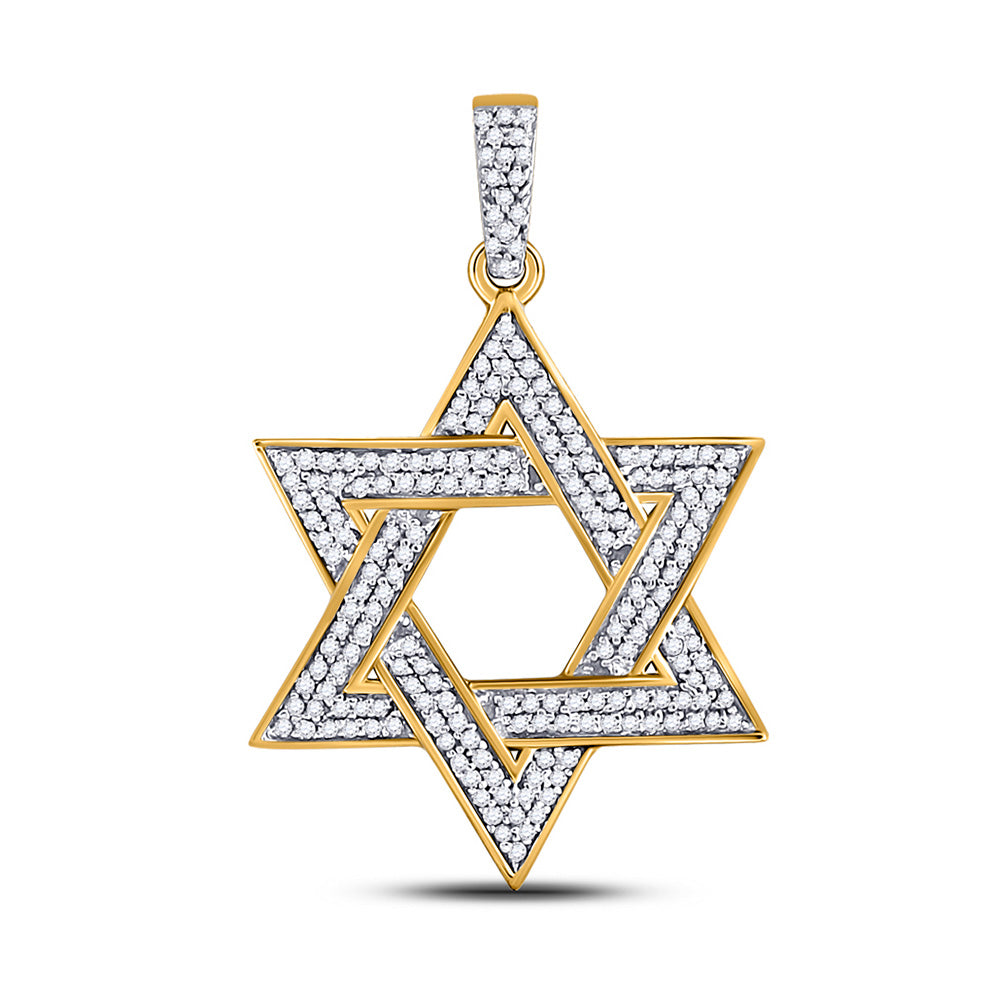 10K Yellow Gold Mens Round Diamond Magen Star of David Charm Pendant 1/2 Cttw