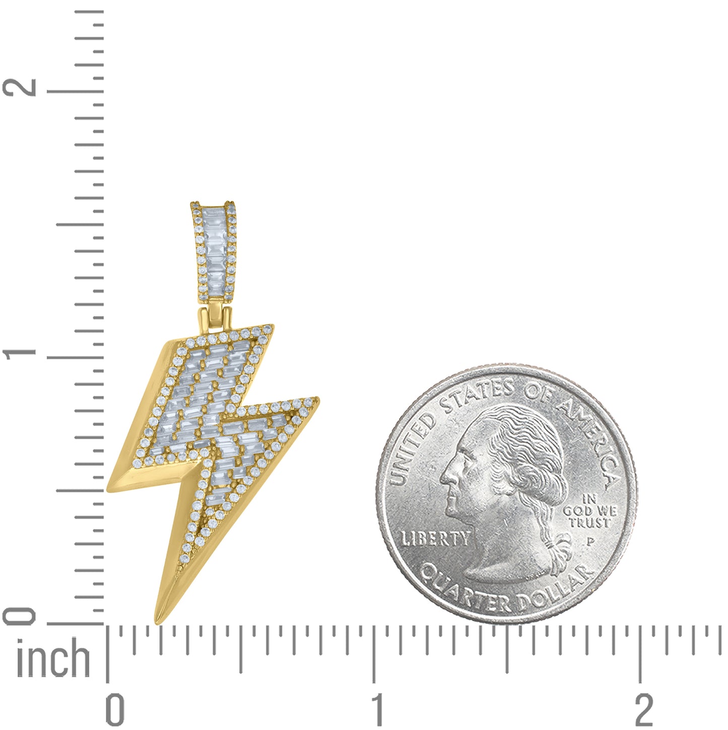 Sterling Silver Yellow-Tone Unisex Baguette Round Cubic-Zirconia Lightning Bolt Fashion Pendant – Elegant Jewelry Gift for Birthday, Anniversary, Engagement, Wedding