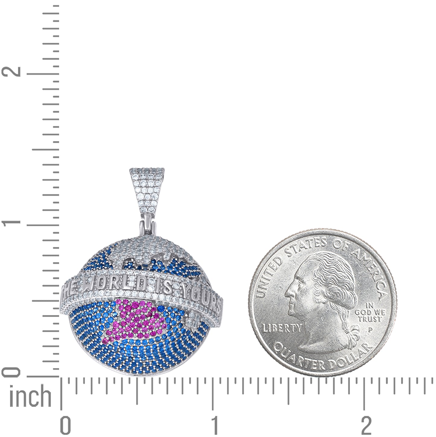 Sterling Silver Mens Pink Blue White Cubic-Zirconia The World Is Yours World Map Globe Pendant – Elegant Jewelry Gift for Birthday, Anniversary, Engagement, Wedding