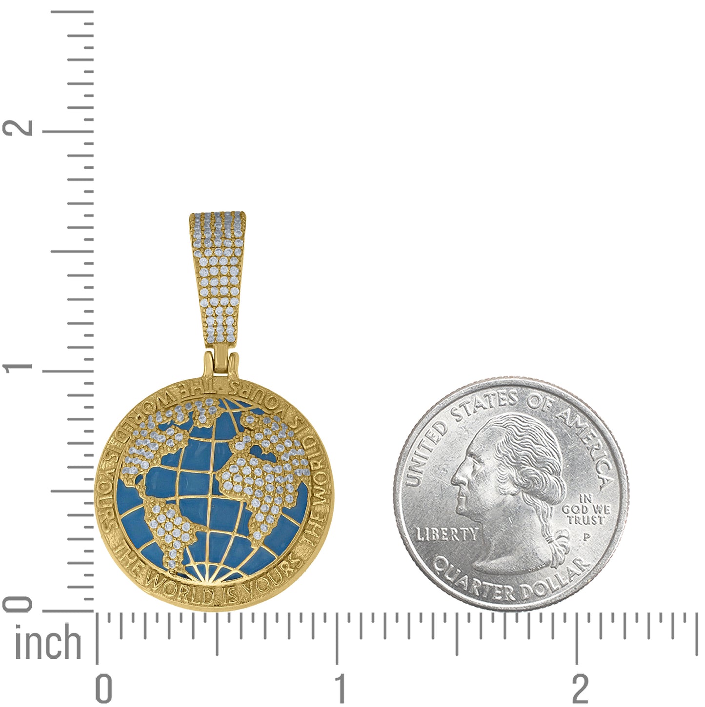 Sterling Silver Yellow-Tone Mens Cubic-Zirconia Enameled The World Is Yours Globe Pendant – Elegant Jewelry Gift for Birthday, Anniversary, Engagement, Wedding