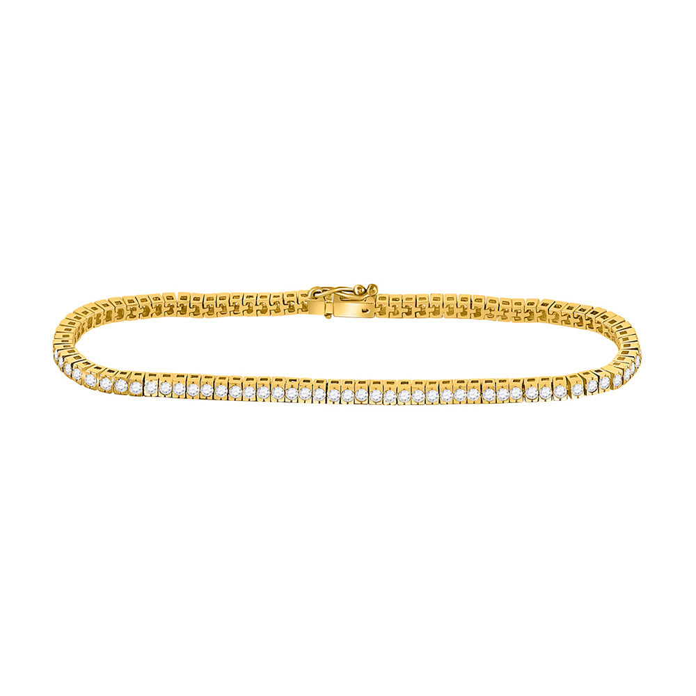 14K Yellow Gold Womens Round Diamond Classic Tennis Bracelet 2 Cttw