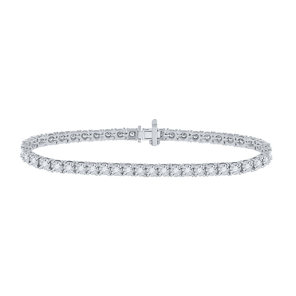 10K White Gold Womens Round Diamond Studded Tennis Bracelet 2 Cttw
