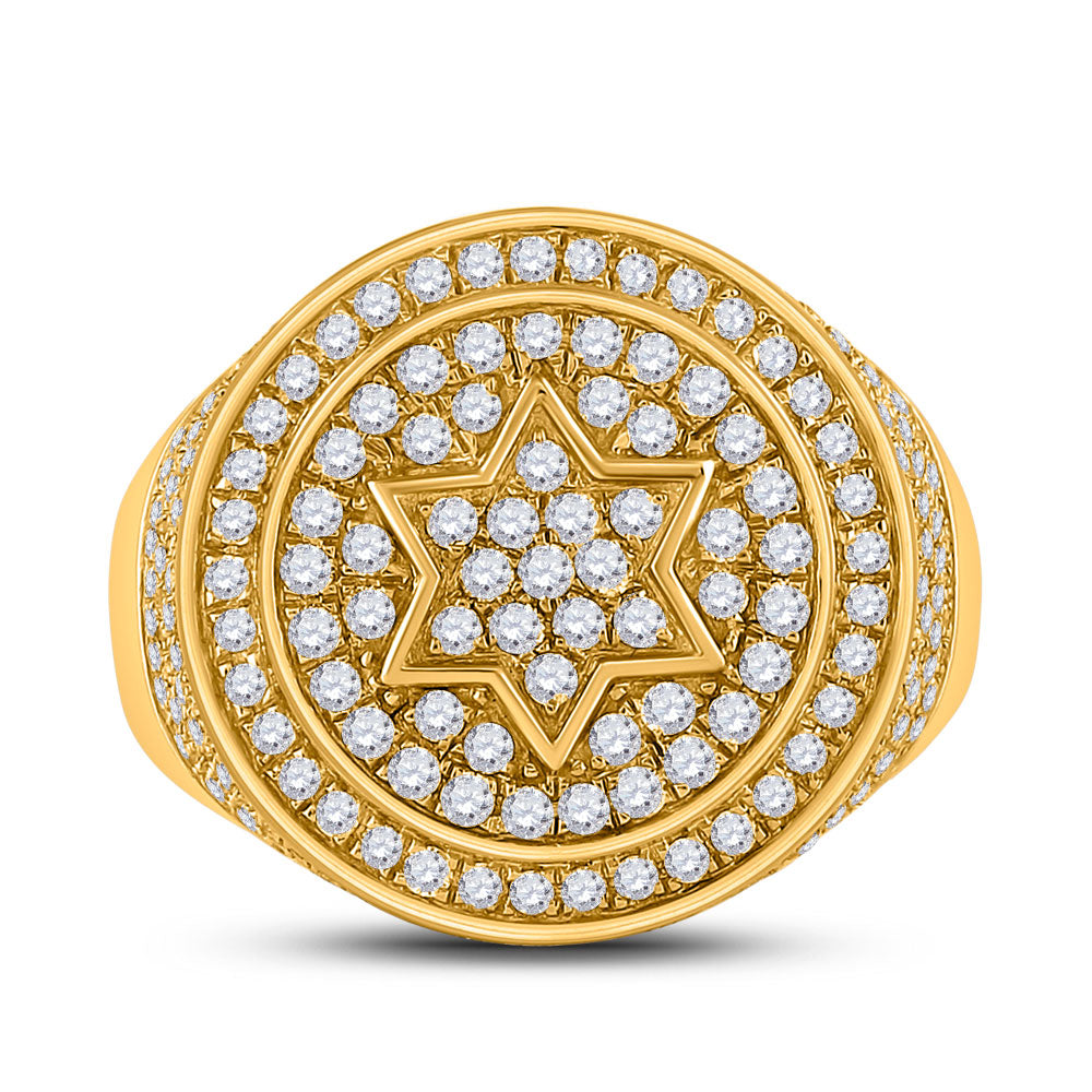 10K Yellow Gold Mens Round Diamond Magen David Star Circle Ring 2 Cttw, Mens Size: 7-13
