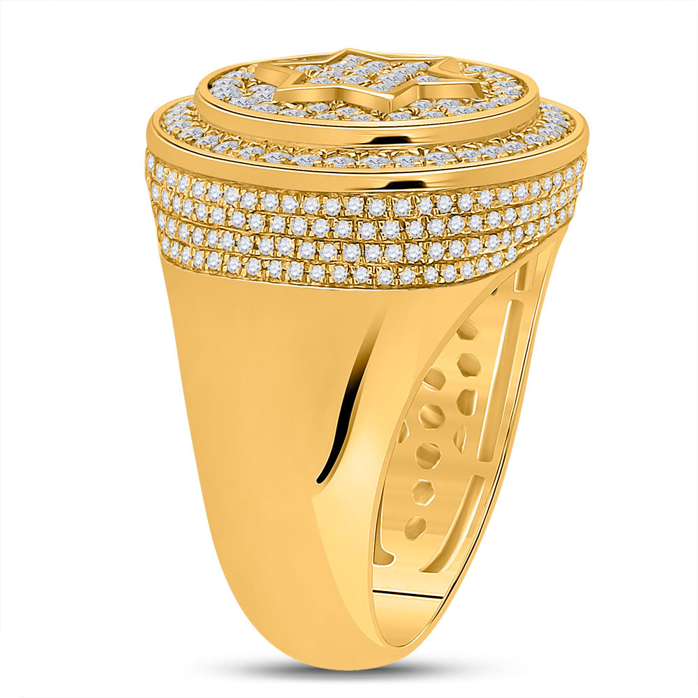 10K Yellow Gold Mens Round Diamond Magen David Star Circle Ring 2 Cttw, Mens Size: 7-13