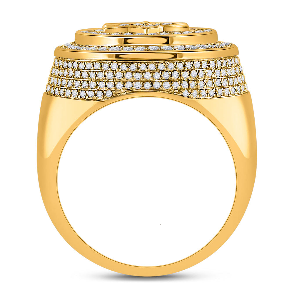 10K Yellow Gold Mens Round Diamond Magen David Star Circle Ring 2 Cttw, Mens Size: 7-13