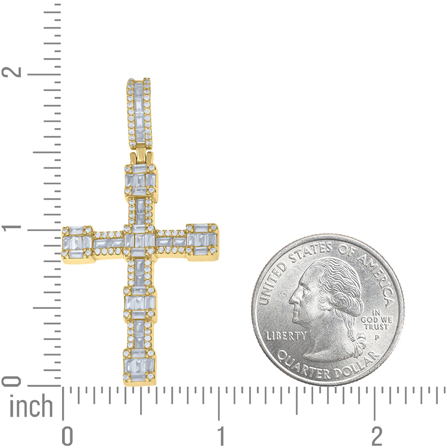 Sterling Silver Yellow-Tone Unisex Baguette Round Cubic-Zirconia Cross Religious Pendant – Elegant Jewelry Gift for Birthday, Anniversary, Engagement, Wedding