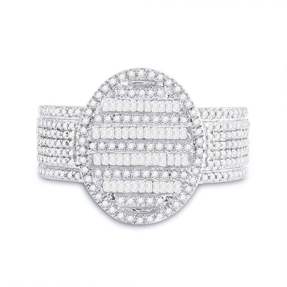 10K Yellow Gold Mens Baguette Diamond Oval Cluster Ring 1 Cttw, Mens Size: 7-13