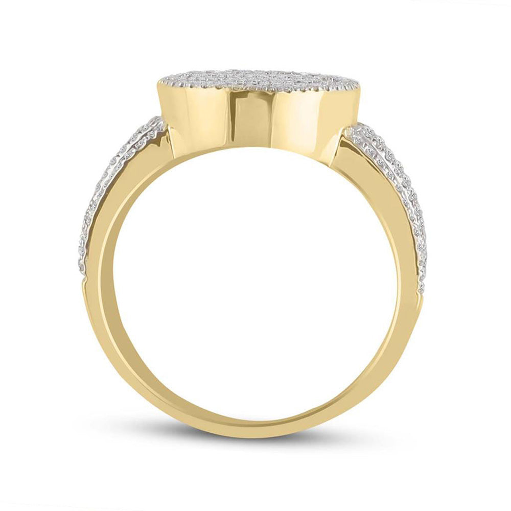 10K Yellow Gold Mens Baguette Diamond Oval Cluster Ring 1 Cttw, Mens Size: 7-13