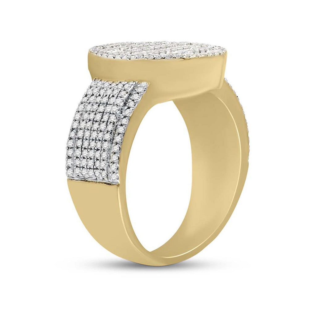 10K Yellow Gold Mens Baguette Diamond Oval Cluster Ring 1 Cttw, Mens Size: 7-13