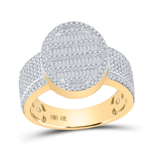 10K Yellow Gold Mens Baguette Diamond Oval Cluster Ring 1 Cttw, Mens Size: 7-13