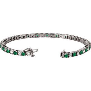 14K White Gold Round 3Mm F+ Vs Lab-Grown Emerald And Diamond Line Bracelet, Length: 7 In