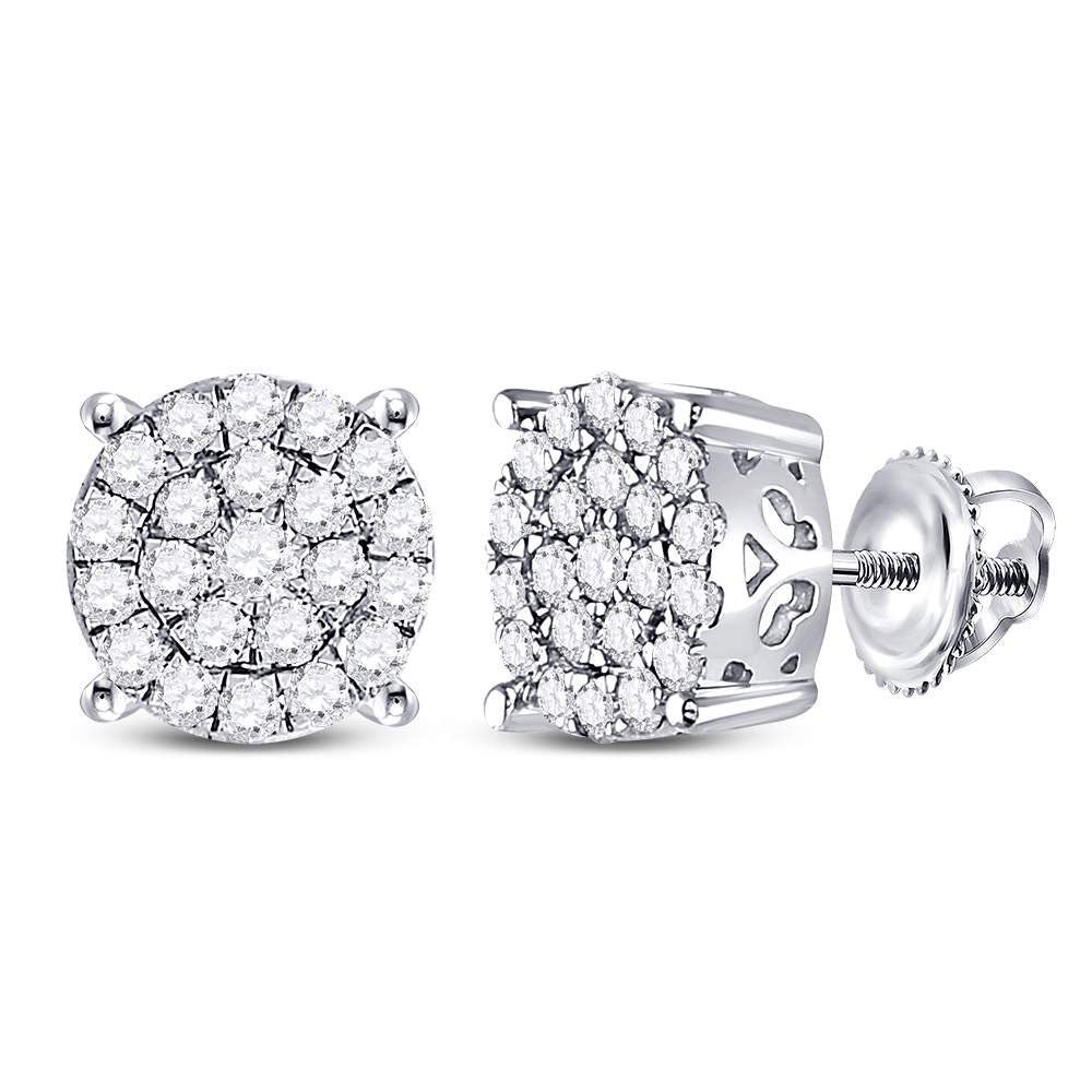 14K White Gold Womens Round Diamond Cluster Earrings 1 Cttw, Length: 0.37 In, Width: 0.37 In
