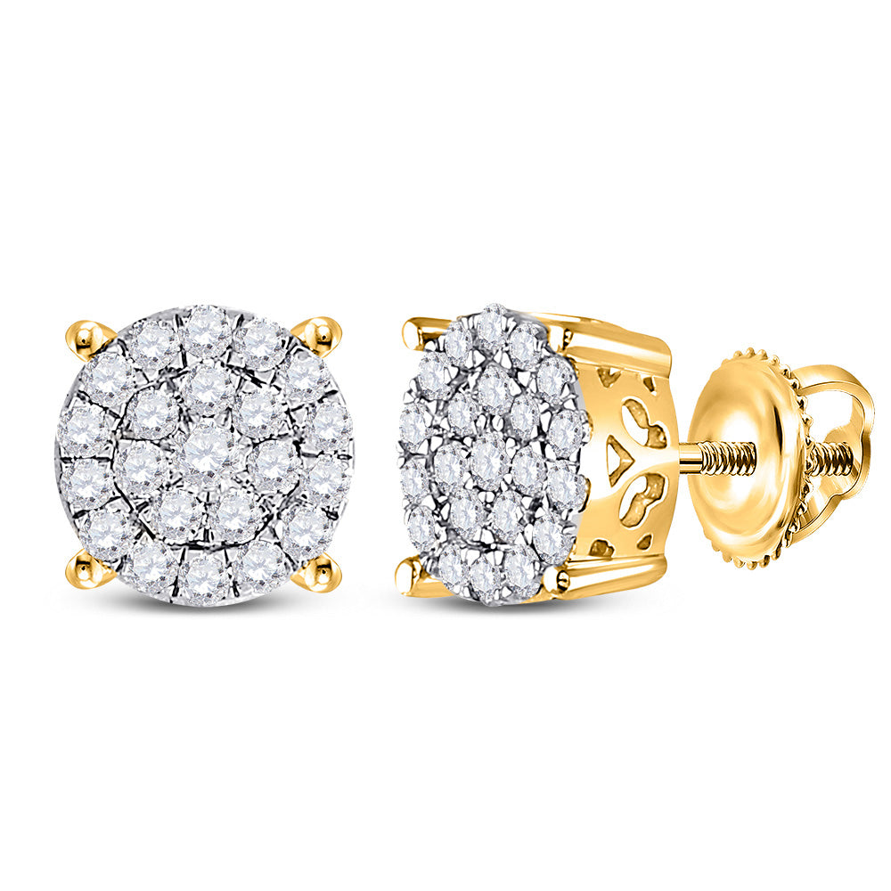 14K White Or Yellow Gold Womens Round Diamond Cluster Earrings