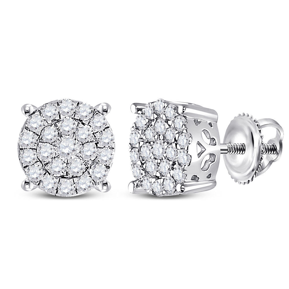 14K White Or Yellow Gold Womens Round Diamond Cluster Earrings