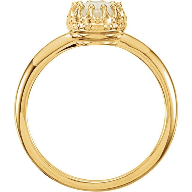 14K Yellow Gold Oval 7 X 5 Mm Polished Natural White Opal Crown Ring, Size 7
