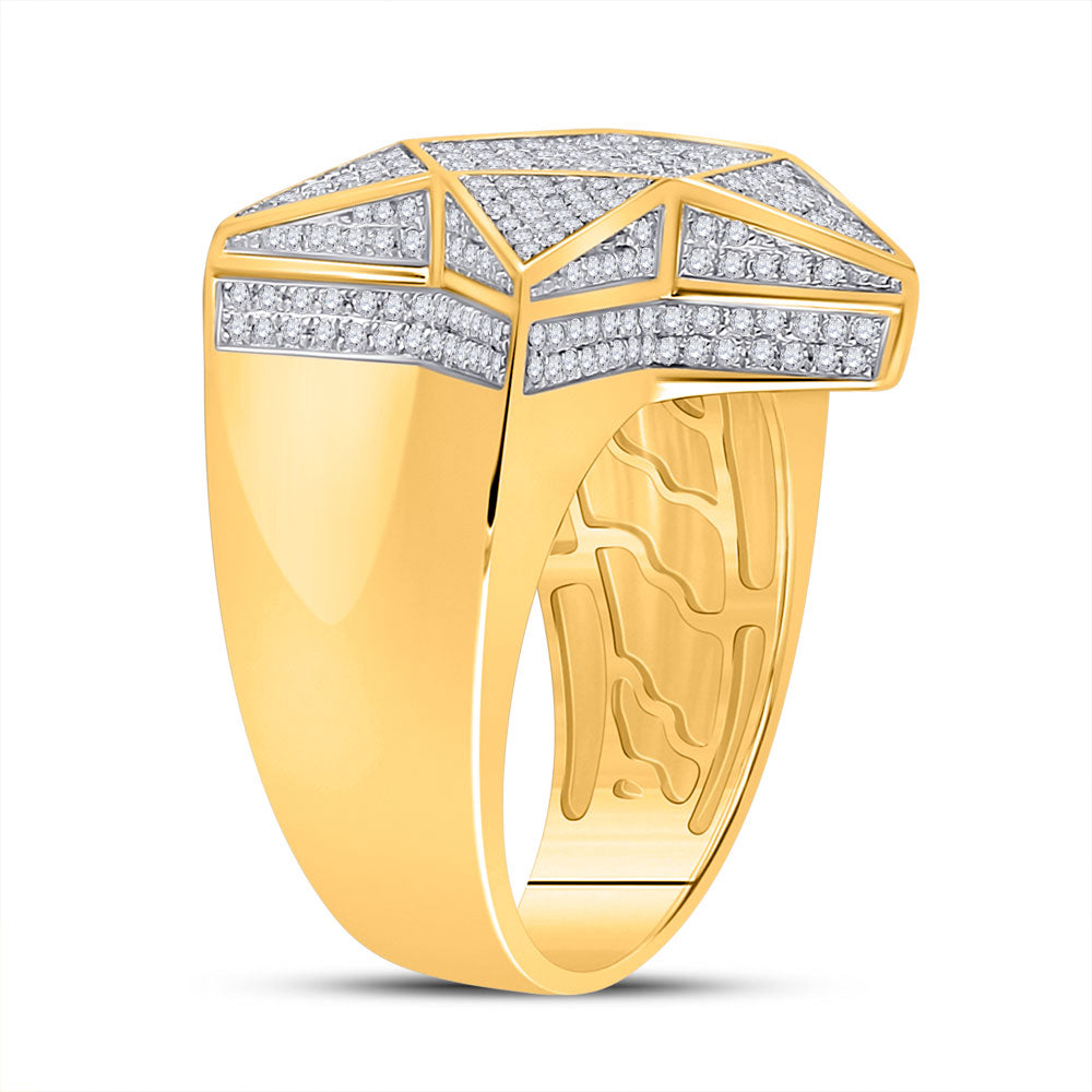 10K Yellow Gold Mens Round Diamond Star Statement Ring 1 Cttw, Mens Size: 7-13
