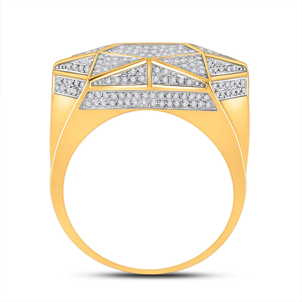 10K Yellow Gold Mens Round Diamond Star Statement Ring 1 Cttw, Mens Size: 7-13