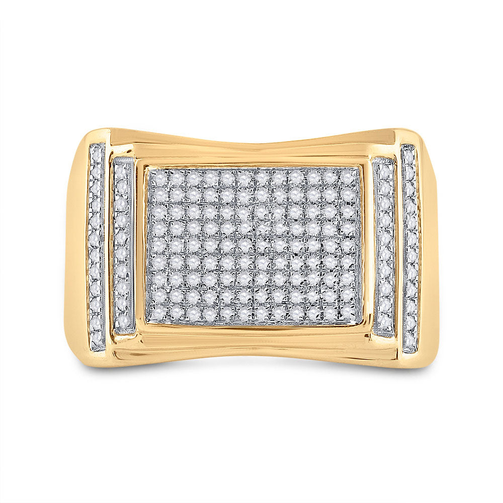 10K Yellow Gold Mens Round Diamond Rectangle Cluster Ring 1/2 Cttw, Mens Size: 7-13